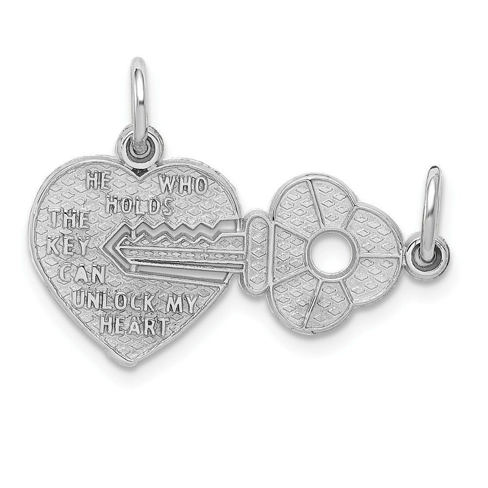 14k White Gold Key and Heart Set of 2 Charm or Pendants, 23mm, Item P25741 by The Black Bow Jewelry Co.