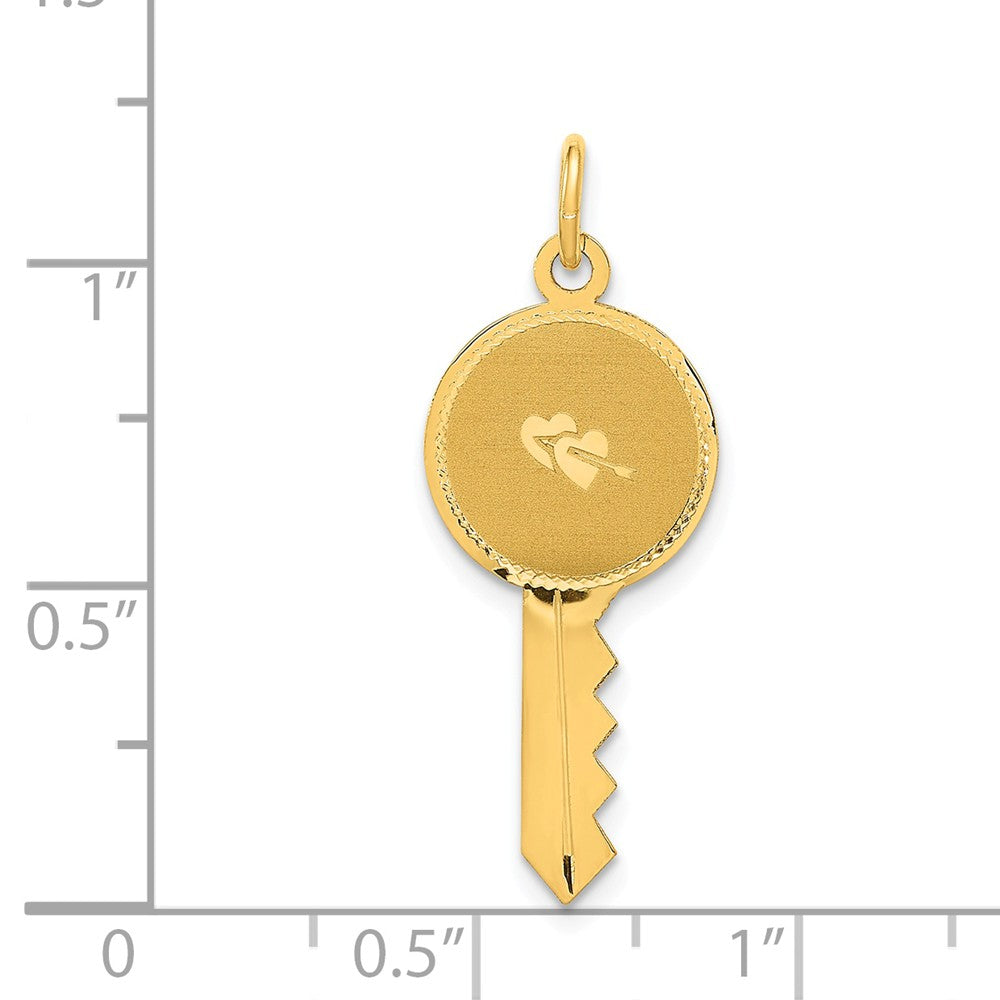 Alternate view of the 14k Yellow Gold Hearts on Key Charm or Pendant, 11mm by The Black Bow Jewelry Co.