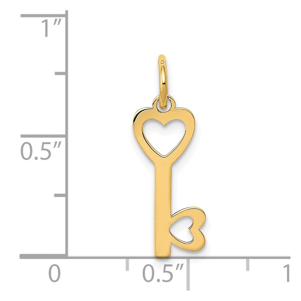 Alternate view of the 14k Yellow Gold Heart Shaped Key Charm or Pendant, 7mm by The Black Bow Jewelry Co.