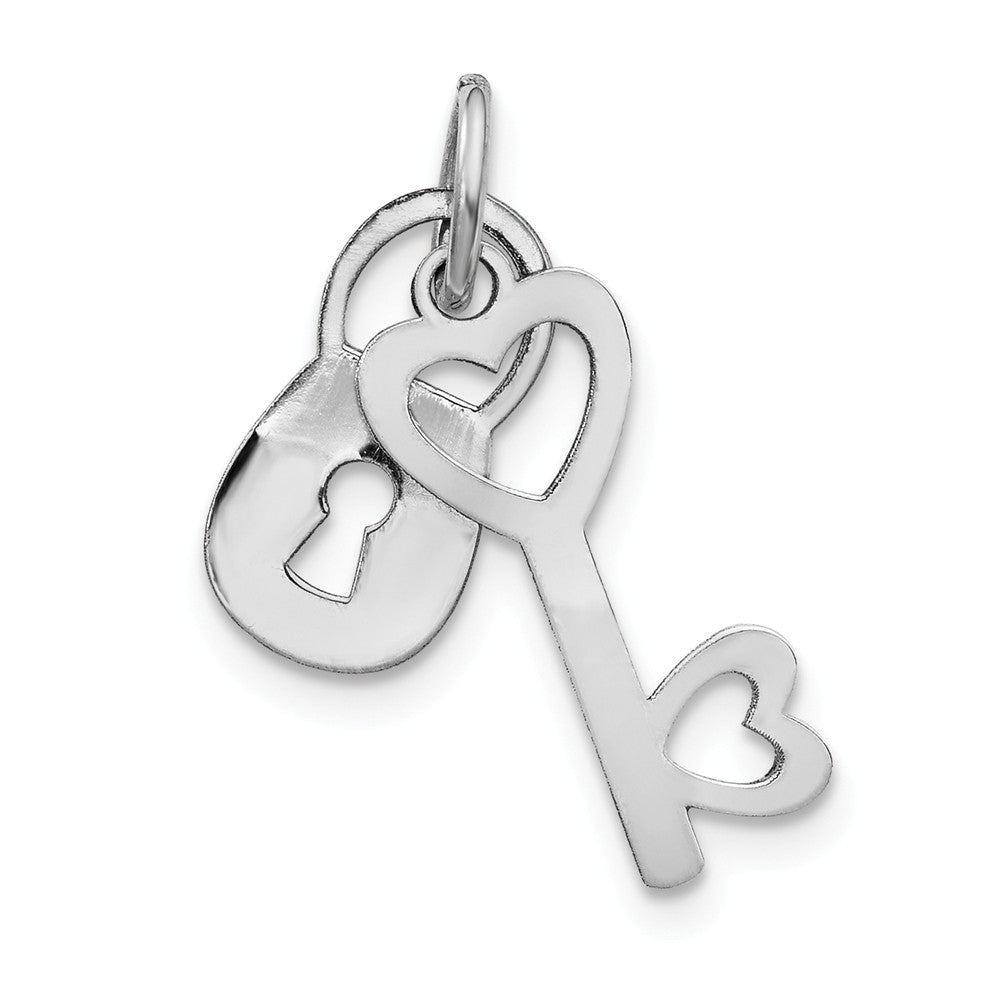 14k White Gold Polished Lock and Key Charm or Pendant, 7mm, Item P25746 by The Black Bow Jewelry Co.