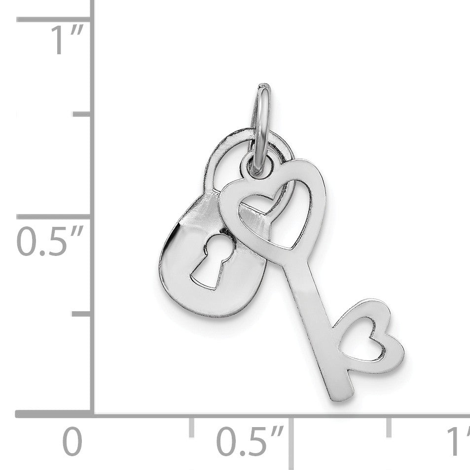 Alternate view of the 14k White Gold Polished Lock and Key Charm or Pendant, 7mm by The Black Bow Jewelry Co.