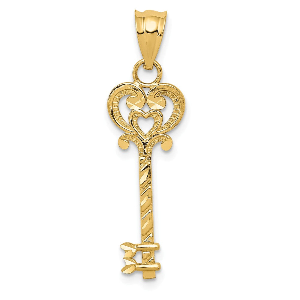 14k Yellow Gold Diamond Cut Key Pendant, 8mm, Item P25757 by The Black Bow Jewelry Co.