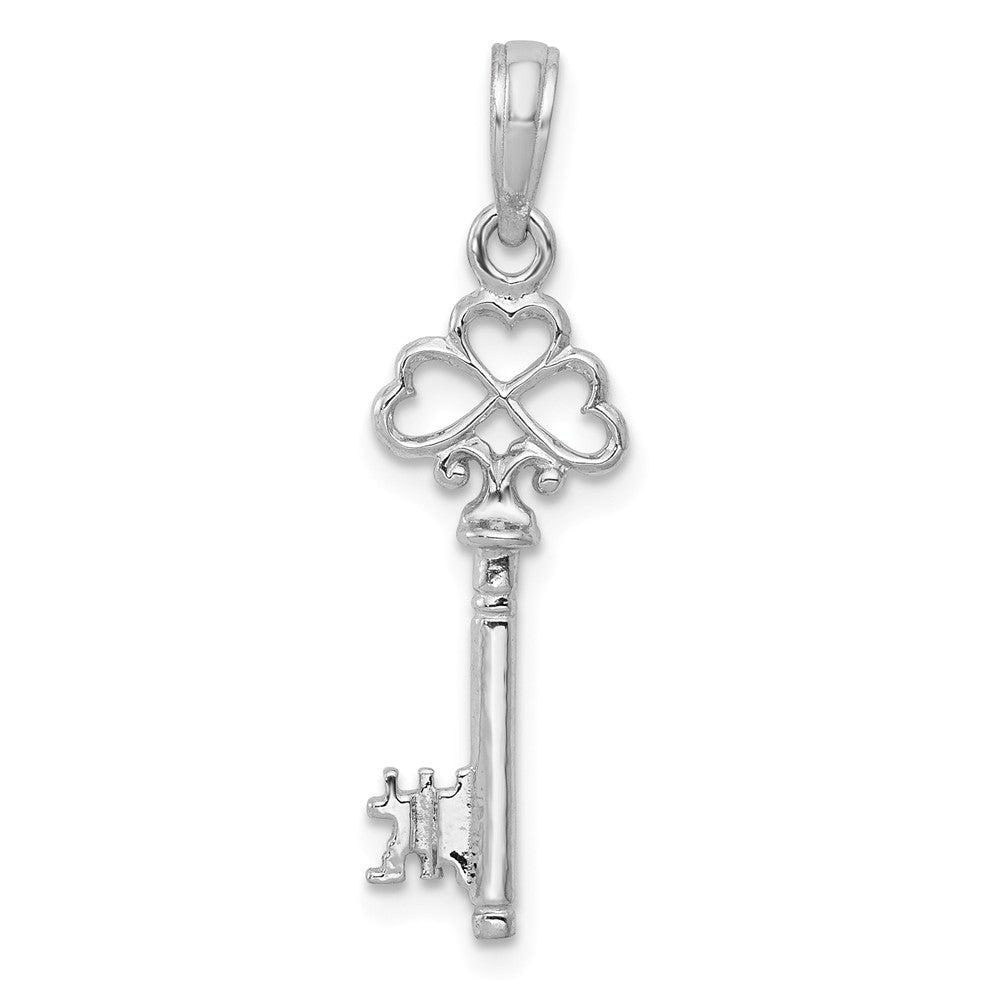 14k White Gold Polished 3D Key with Triple Heart Pendant, 9mm, Item P25764 by The Black Bow Jewelry Co.