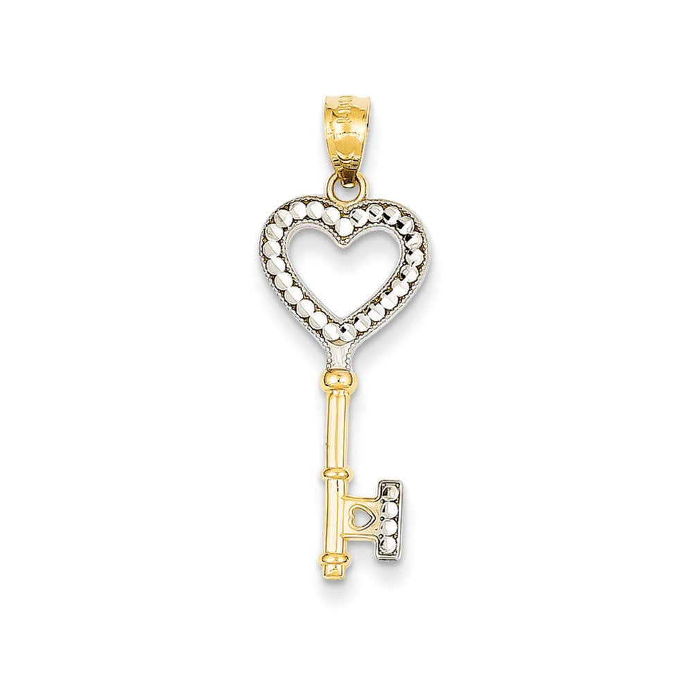 14k Yellow Gold and White Rhodium Heart Key Pendant, 10mm, Item P25778 by The Black Bow Jewelry Co.