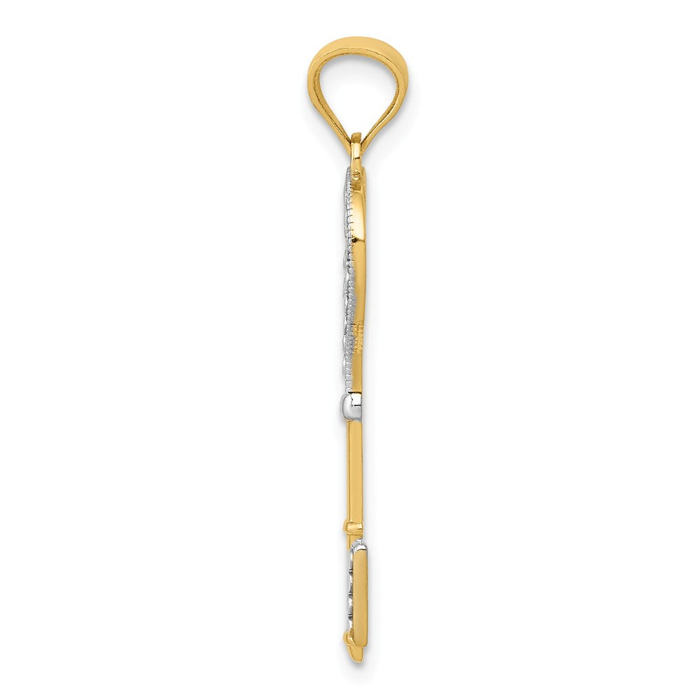 Alternate view of the 14k Yellow Gold and White Rhodium Heart Key Pendant, 10mm by The Black Bow Jewelry Co.