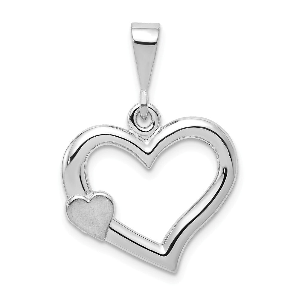 14k White Gold Satin Heart on Heart Pendant, 19mm, Item P25783 by The Black Bow Jewelry Co.