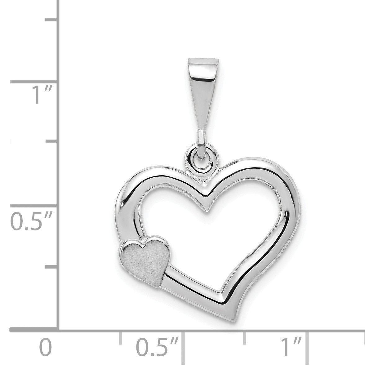 Alternate view of the 14k White Gold Satin Heart on Heart Pendant, 19mm by The Black Bow Jewelry Co.