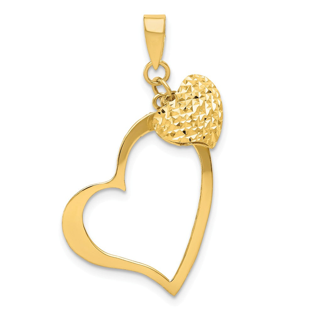14k Yellow Gold Open Heart and Puffed Heart Pendant, 17mm, Item P25790 by The Black Bow Jewelry Co.