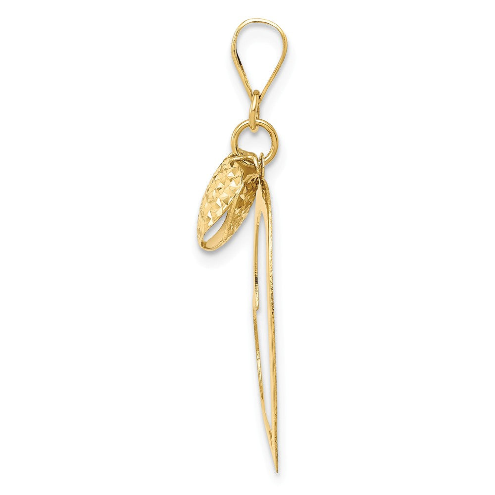 Alternate view of the 14k Yellow Gold Open Heart and Puffed Heart Pendant, 17mm by The Black Bow Jewelry Co.