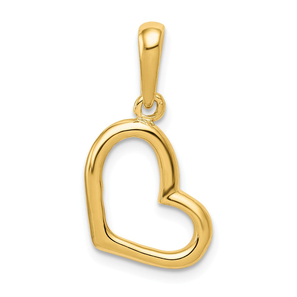 14k Yellow Gold Polished Plain Heart Pendant, 13mm - Black Bow