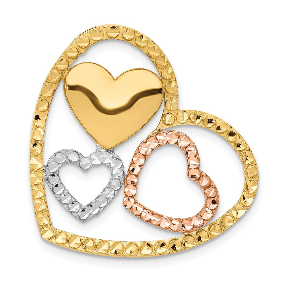 14k Yellow Gold and Rose Gold Triple Heart Slide Pendant, 26mm, Item P25799 by The Black Bow Jewelry Co.