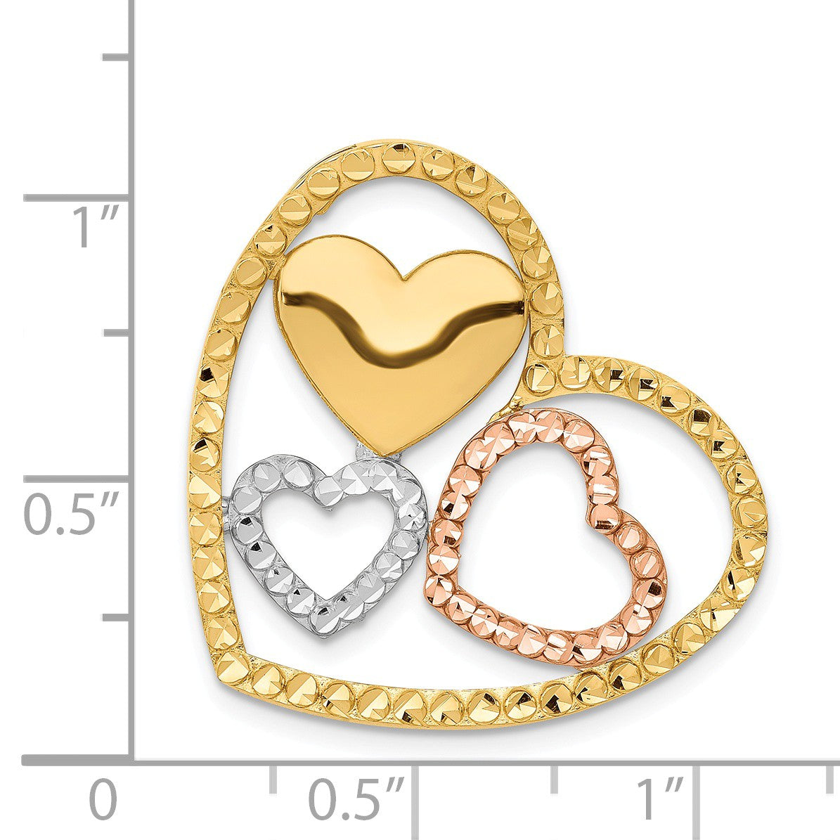 Alternate view of the 14k Yellow Gold and Rose Gold Triple Heart Slide Pendant, 26mm by The Black Bow Jewelry Co.