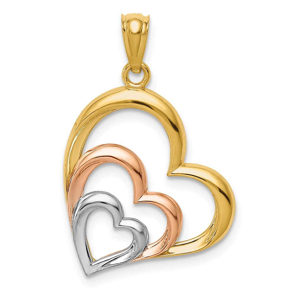 14k Two Tone Gold &amp; White Rhodium Plated Layered Hearts Pendant, 17mm, Item P25800 by The Black Bow Jewelry Co.