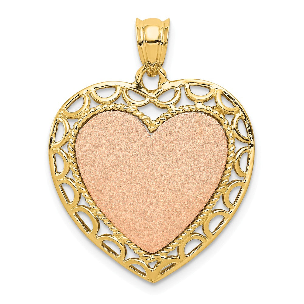 14k Two Tone Gold Polished and Satin Heart Pendant, 22mm, Item P25813 by The Black Bow Jewelry Co.
