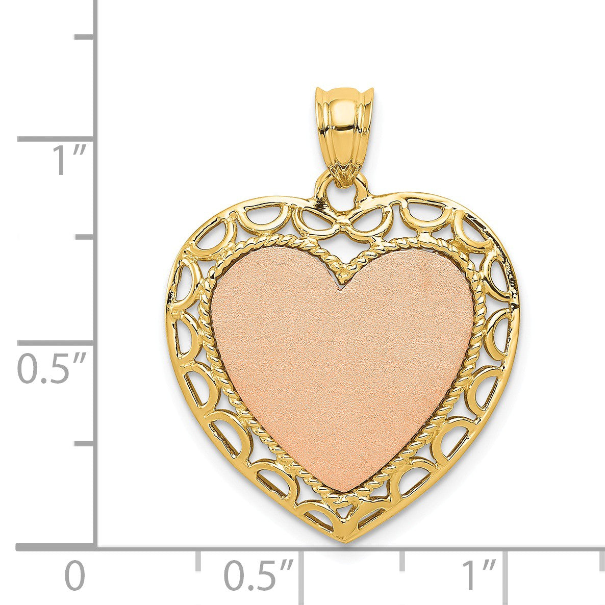 Alternate view of the 14k Two Tone Gold Polished and Satin Heart Pendant, 22mm by The Black Bow Jewelry Co.