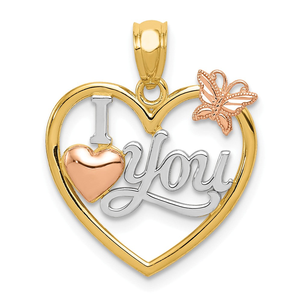 14k Yellow &amp; Rose Gold, White Rhodium I Love You Heart Pendant, 17mm, Item P25814 by The Black Bow Jewelry Co.