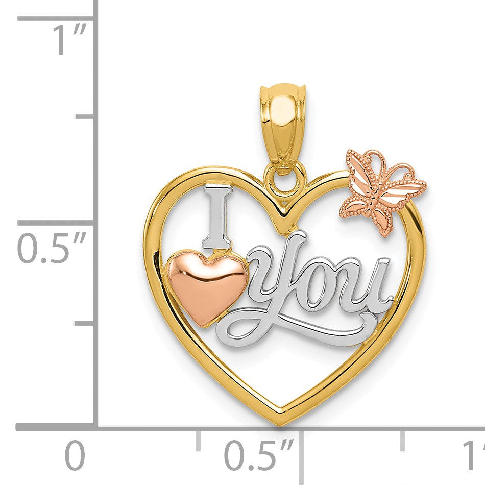Alternate view of the 14k Yellow &amp; Rose Gold, White Rhodium I Love You Heart Pendant, 17mm by The Black Bow Jewelry Co.