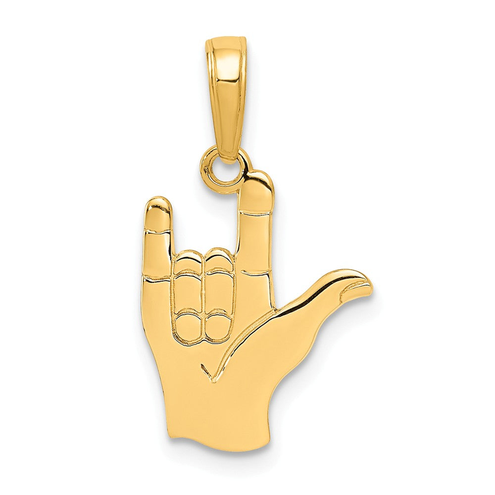 14k Yellow Gold I Love You Hand/Sign Language Pendant, 12mm, Item P25818 by The Black Bow Jewelry Co.