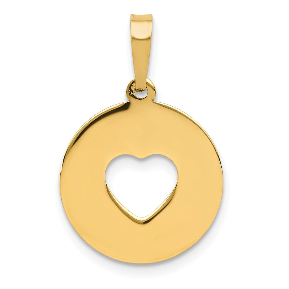 14k Yellow Gold Disc with Cut Out Heart Pendant, 15mm, Item P25831 by The Black Bow Jewelry Co.