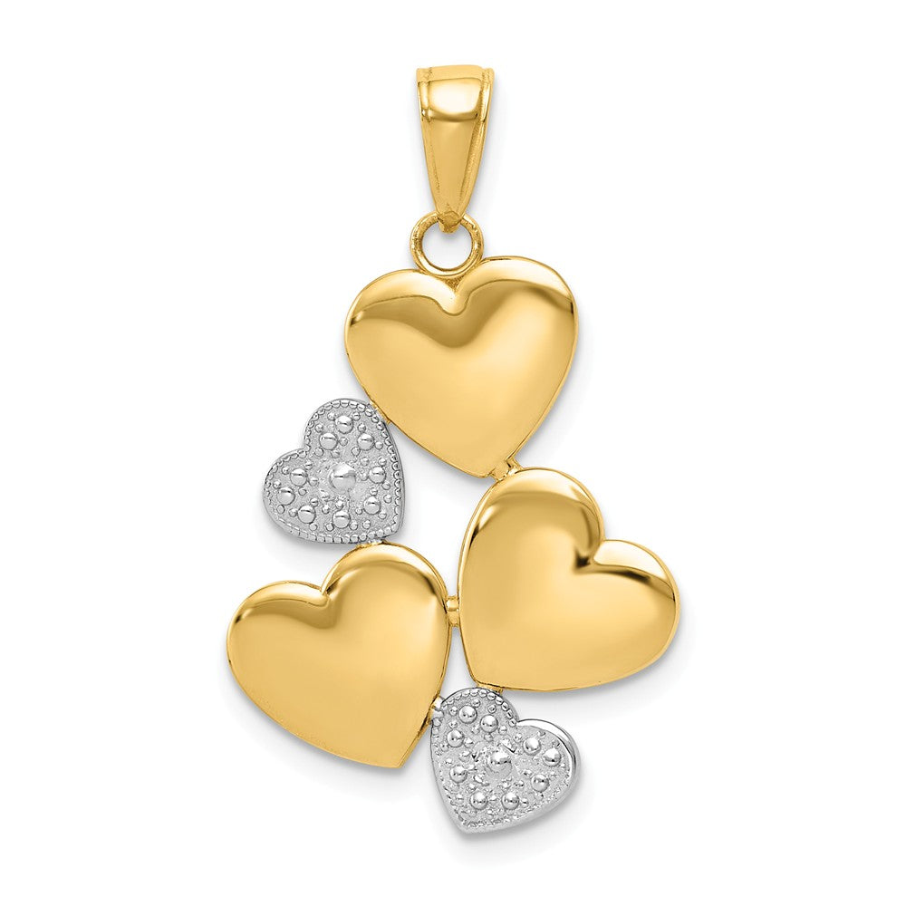 14k Yellow Gold and White Rhodium Heart Cluster Pendant, 20mm, Item P25842 by The Black Bow Jewelry Co.