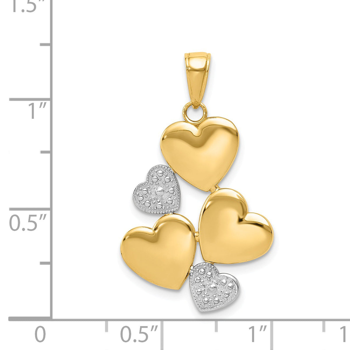 Alternate view of the 14k Yellow Gold and White Rhodium Heart Cluster Pendant, 20mm by The Black Bow Jewelry Co.