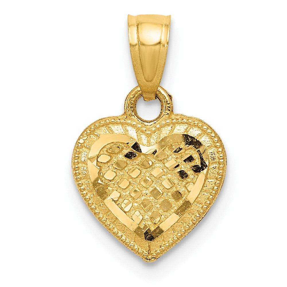 14k Yellow Gold Diamond Cut Lattice Heart Pendant, 10mm, Item P25844 by The Black Bow Jewelry Co.