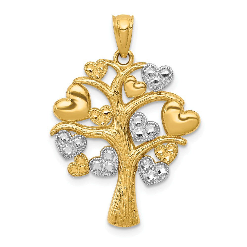 14k Yellow Gold and White Rhodium Tree of Life Hearts Pendant, 20mm, Item P25855 by The Black Bow Jewelry Co.