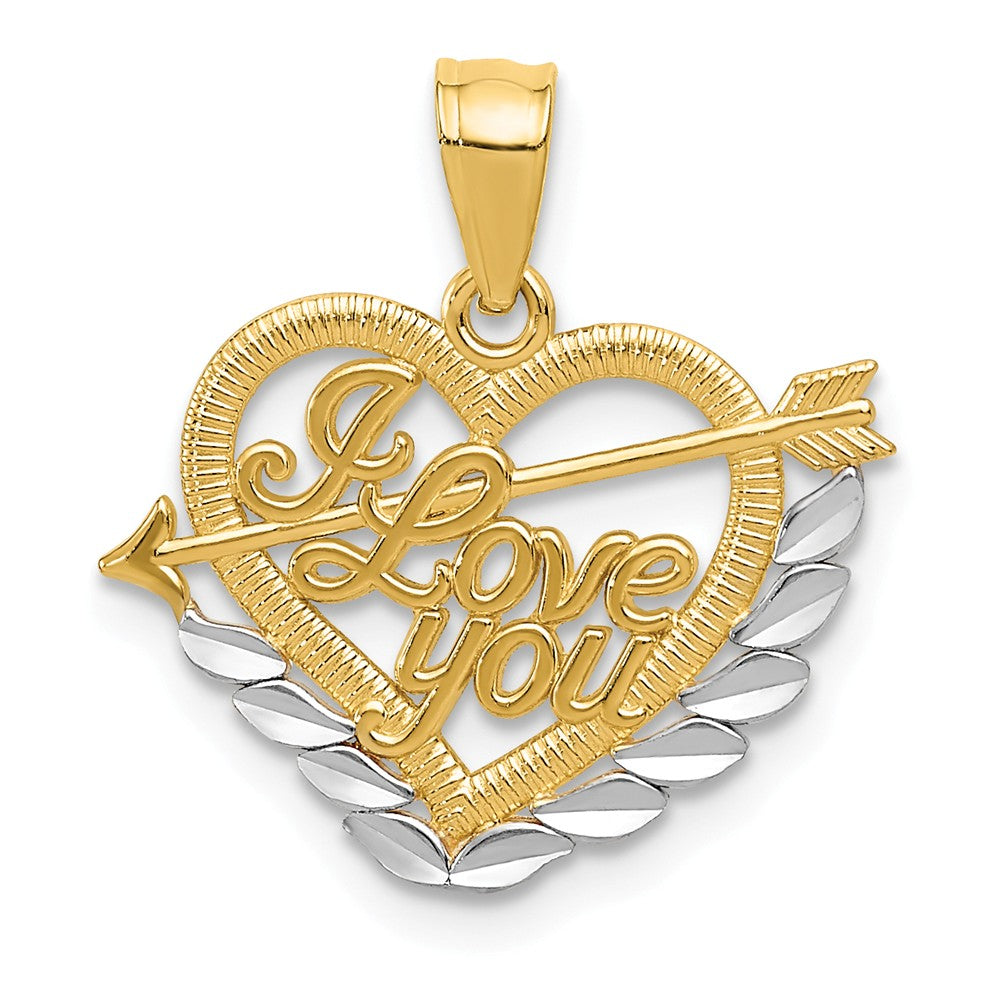 14k Yellow Gold and White Rhodium I Love You Heart Pendant, 17mm, Item P25869 by The Black Bow Jewelry Co.