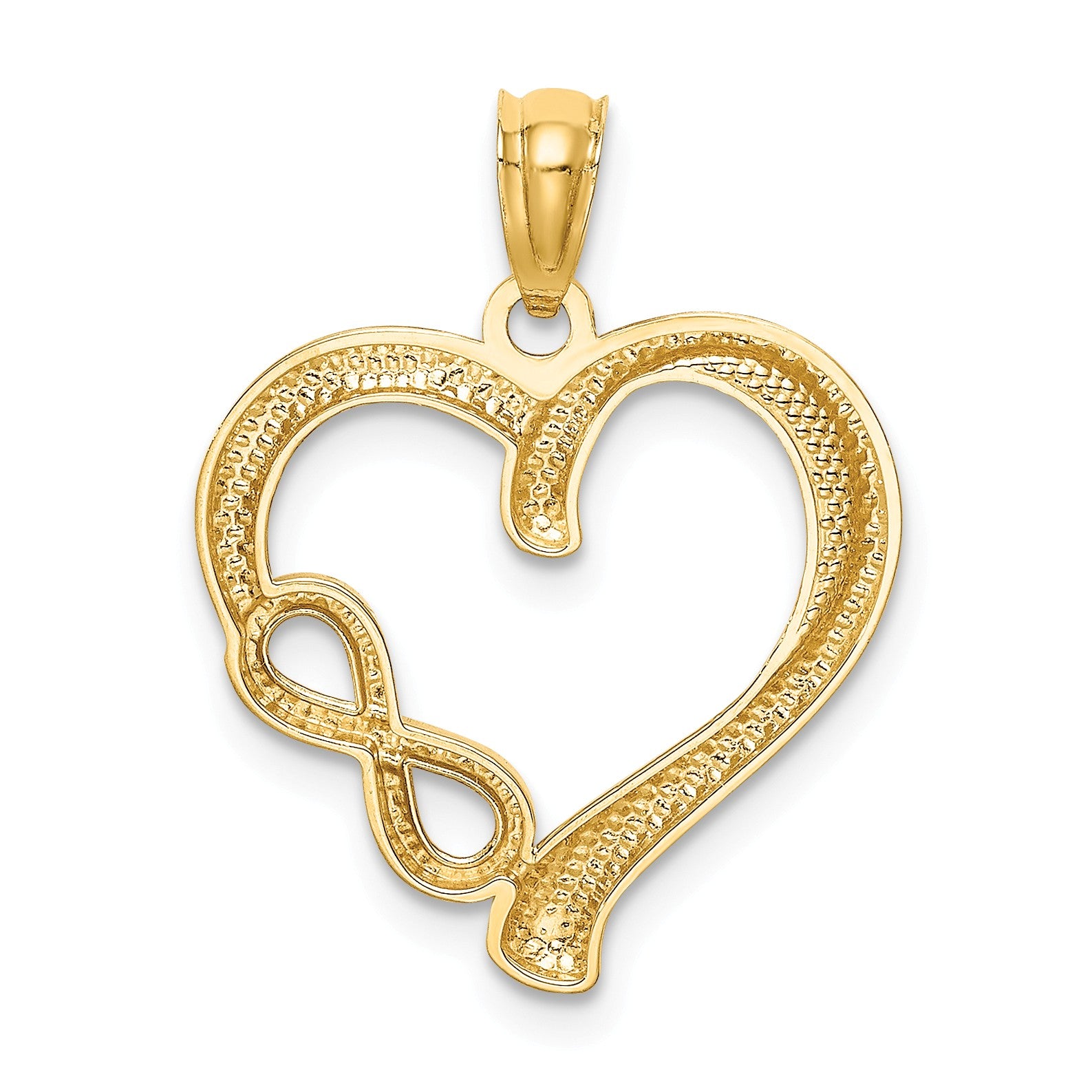 14k Yellow Gold Small Infinity Heart Pendant, 19mm - Black Bow