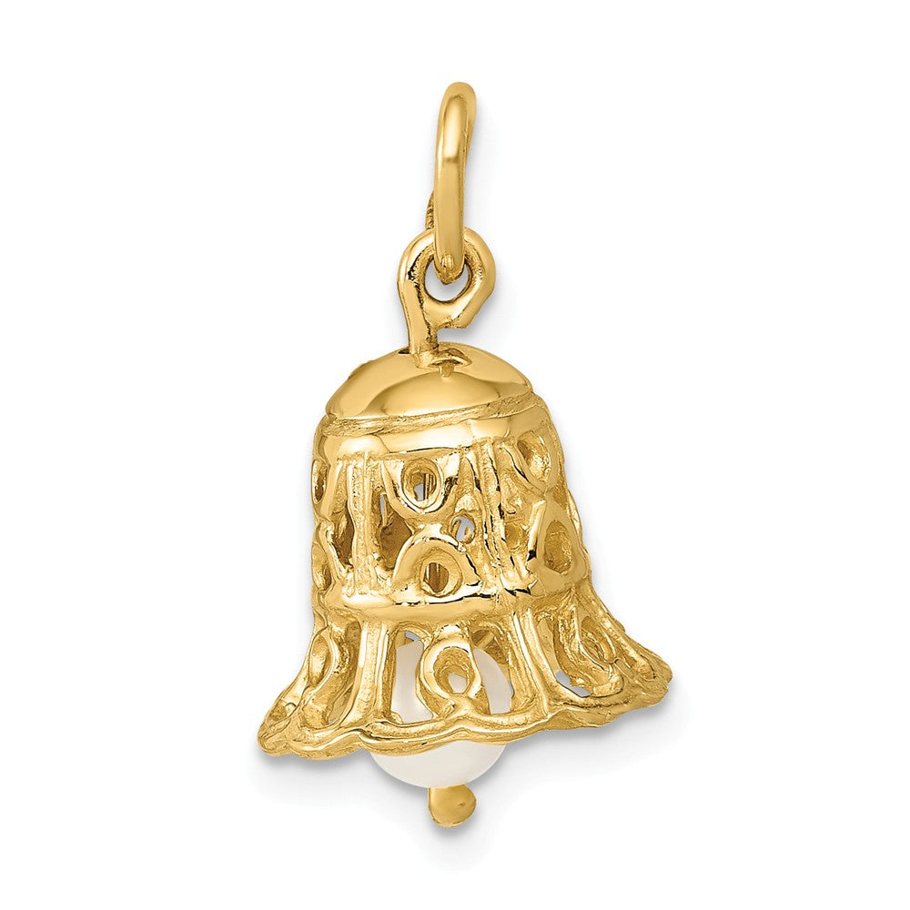 14k Yellow Gold &amp; FW Cultured Pearl 3D Wedding Bell Pendant, 12mm, Item P25884 by The Black Bow Jewelry Co.