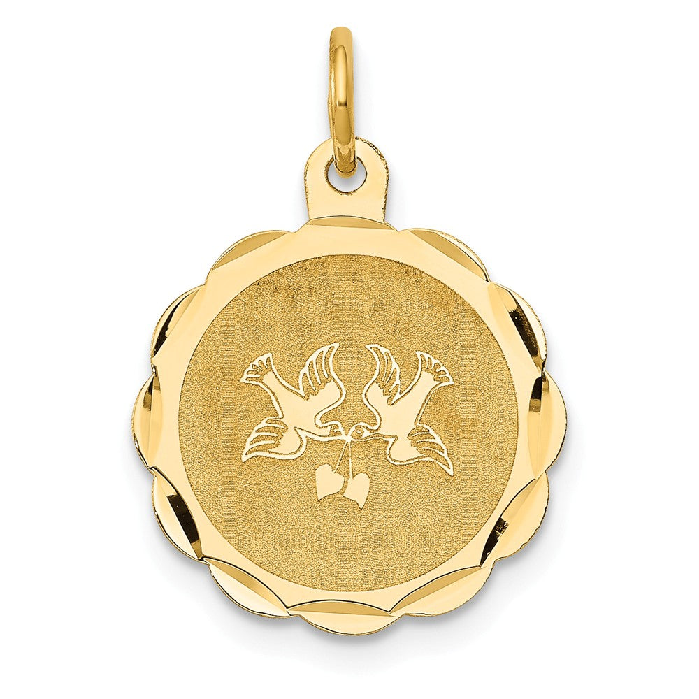 14k Yellow Gold Love Birds Disc Charm or Pendant, 16mm, Item P25891 by The Black Bow Jewelry Co.
