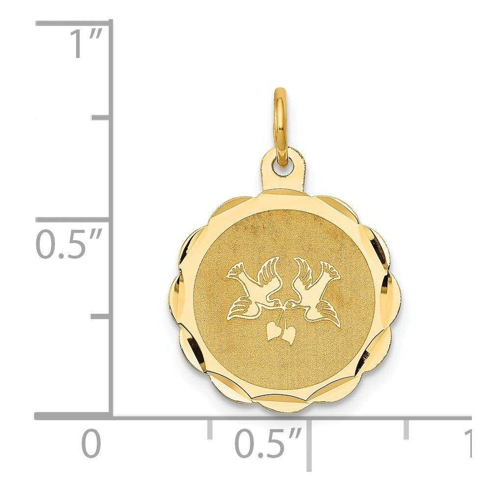 Alternate view of the 14k Yellow Gold Love Birds Disc Charm or Pendant, 16mm by The Black Bow Jewelry Co.