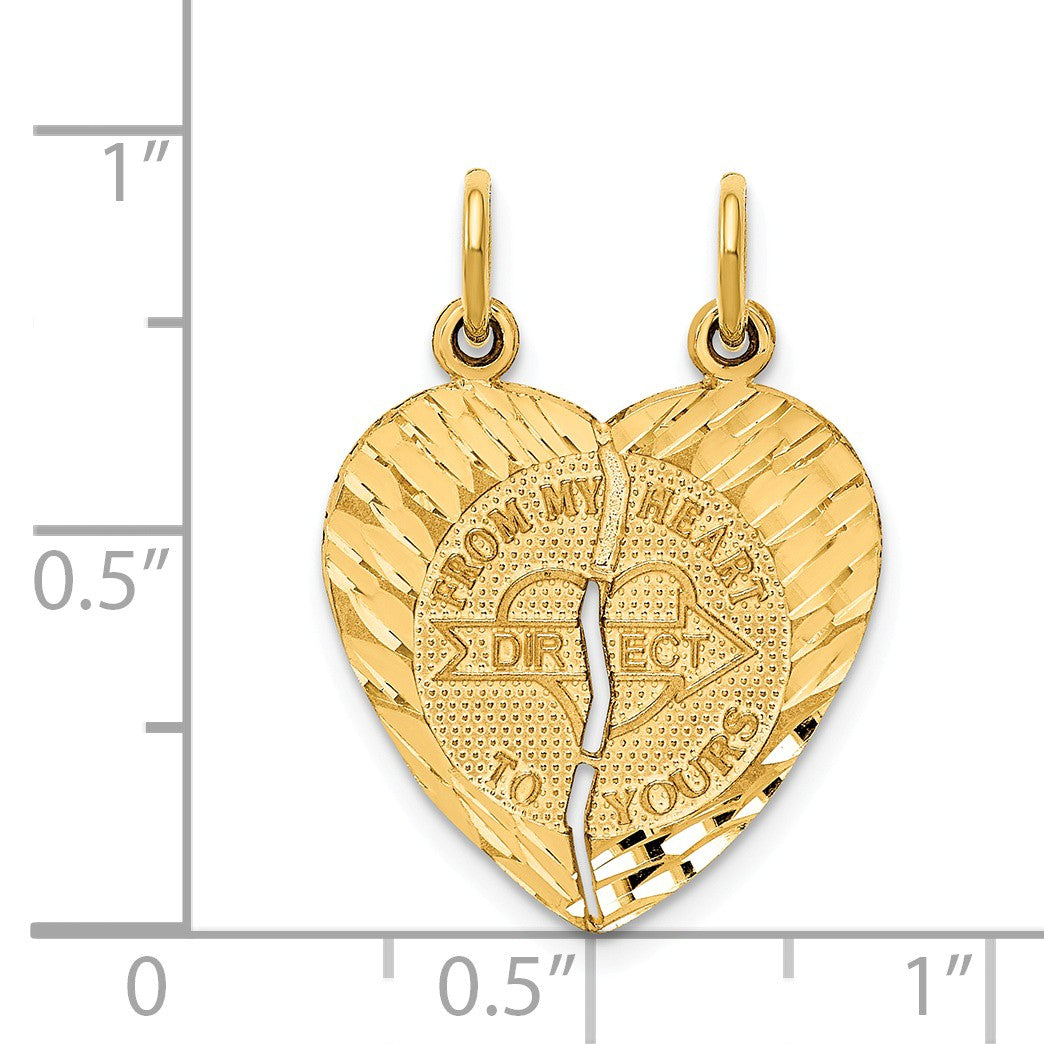 Alternate view of the 14k Yellow Gold From My Heart to Yours Set of 2 Charm Pendants, 18mm by The Black Bow Jewelry Co.
