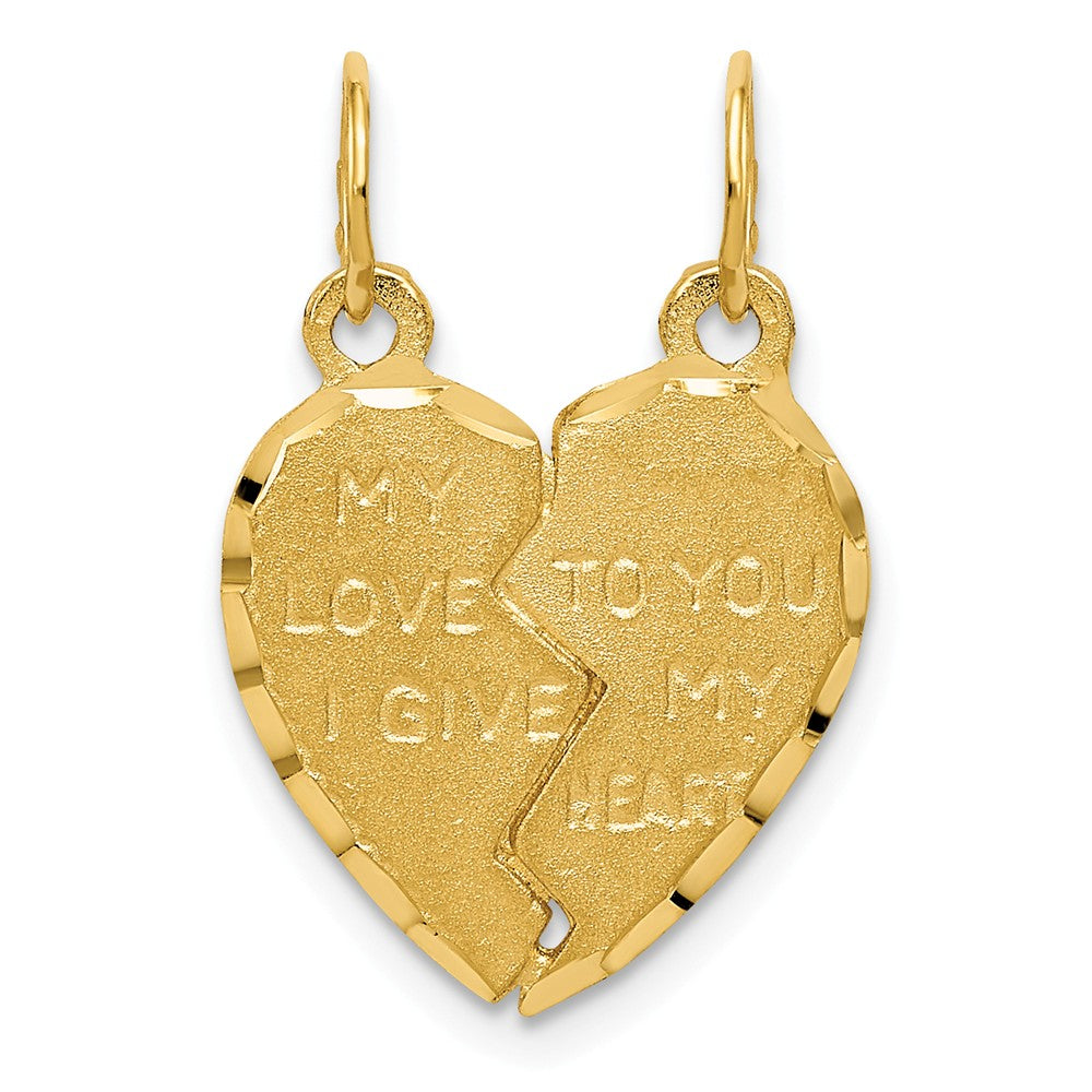 14k Yellow Gold My Love Heart Set of 2 Charm or Pendants, 16mm, Item P25902 by The Black Bow Jewelry Co.