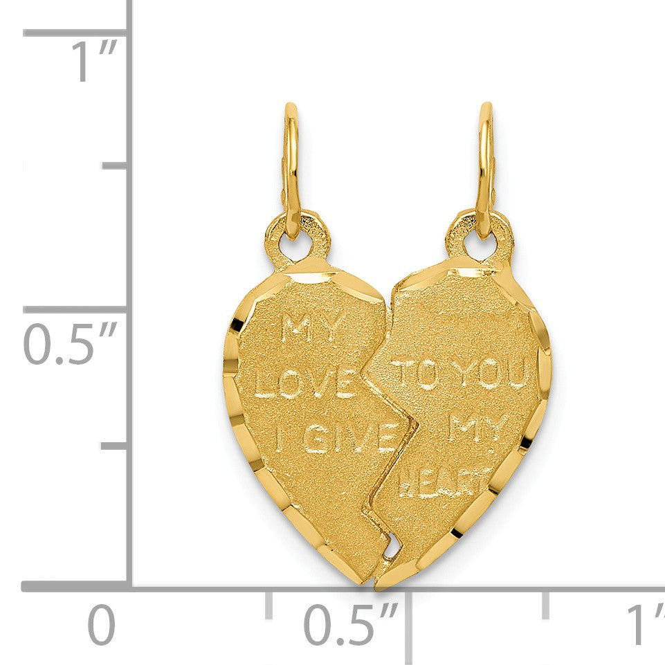 Alternate view of the 14k Yellow Gold My Love Heart Set of 2 Charm or Pendants, 16mm by The Black Bow Jewelry Co.