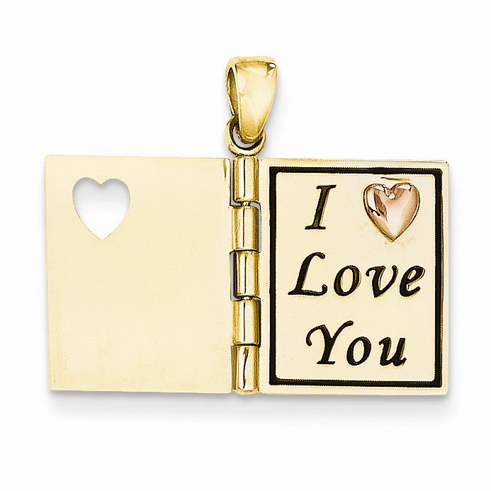 Alternate view of the 14k Two Tone Gold &amp; Enamel Sweetheart Book Pendant, 13mm by The Black Bow Jewelry Co.