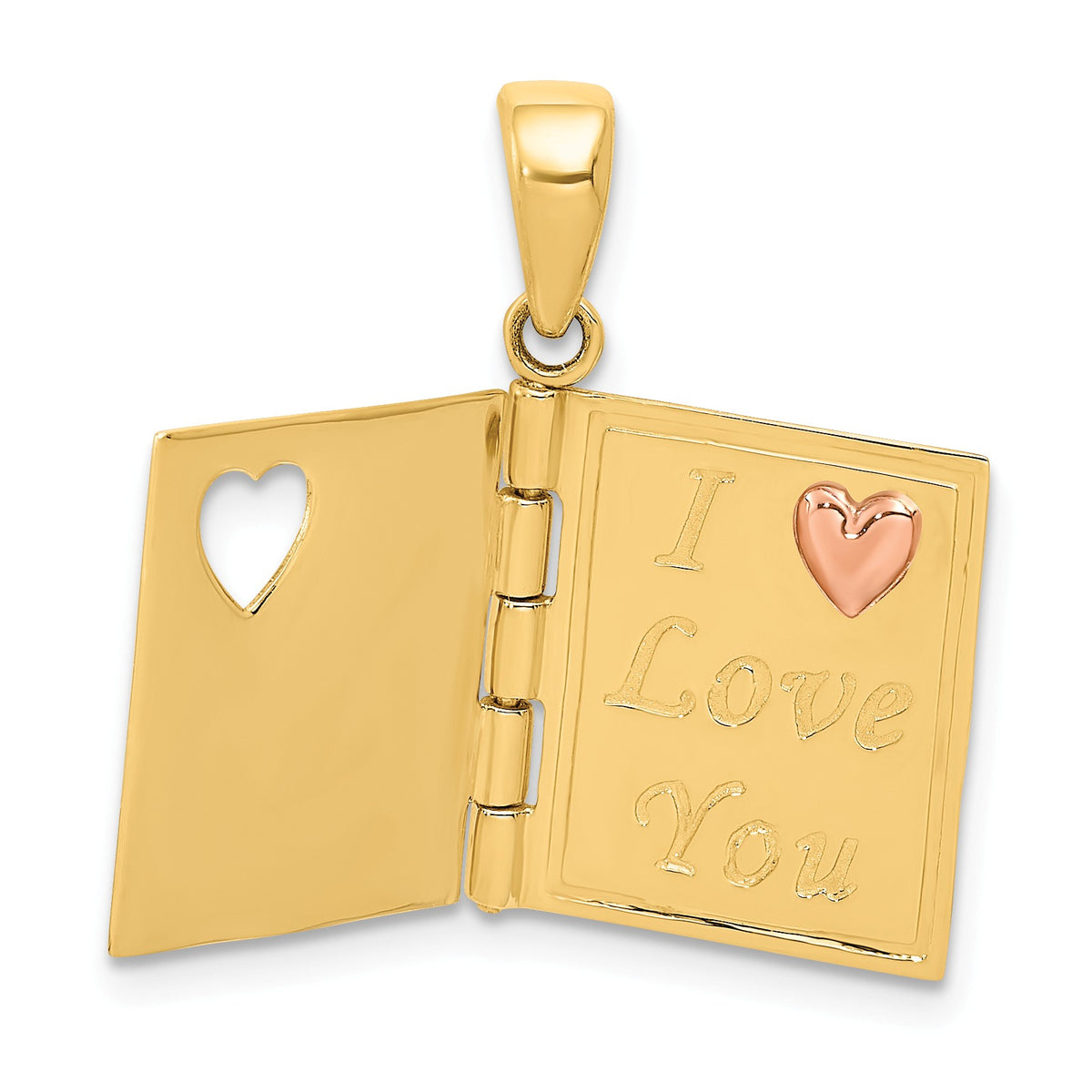 Alternate view of the 14k Two Tone Gold &amp; Enamel Sweetheart Book Pendant, 13mm by The Black Bow Jewelry Co.