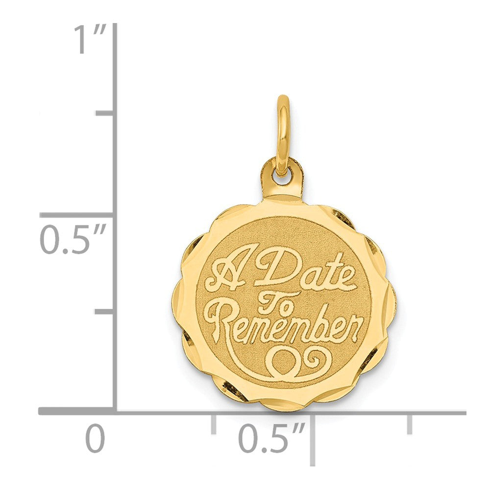 Alternate view of the 14k Yellow Gold A Date To Remember Disc Charm or Pendant, 15mm by The Black Bow Jewelry Co.