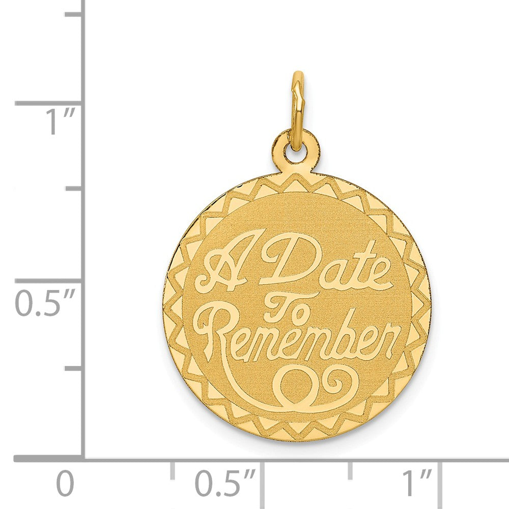 Alternate view of the 14k Yellow Gold Script A Date to Remember Disc Charm or Pendant, 19mm by The Black Bow Jewelry Co.
