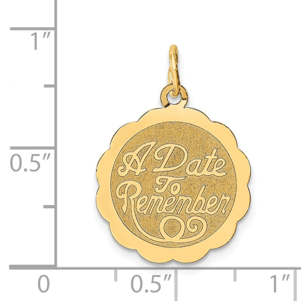Alternate view of the 14k Yellow Gold Script A Date to Remember Disc Charm or Pendant, 17mm by The Black Bow Jewelry Co.