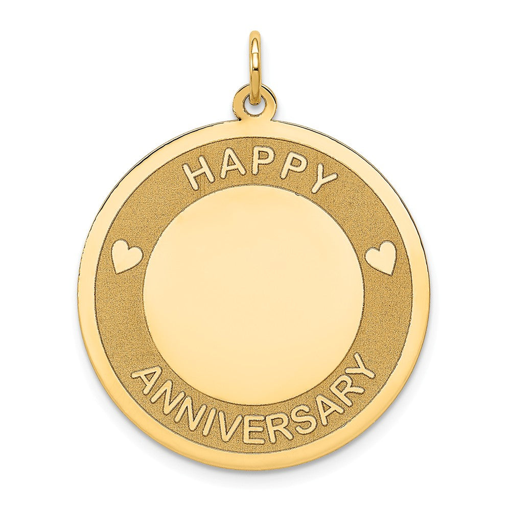 14k Yellow Gold Happy Anniversary Disc Pendant, 25mm, Item P25932 by The Black Bow Jewelry Co.