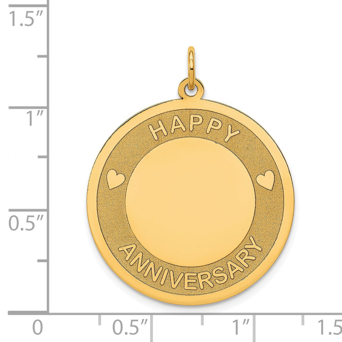 Alternate view of the 14k Yellow Gold Happy Anniversary Disc Pendant, 25mm by The Black Bow Jewelry Co.