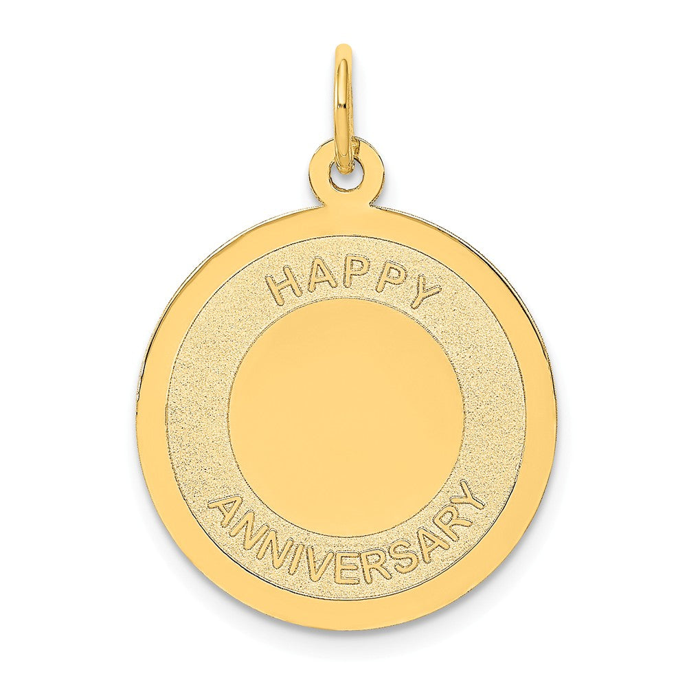 14k Yellow Gold Happy Anniversary Disc Charm or Pendant, 20mm, Item P25933 by The Black Bow Jewelry Co.