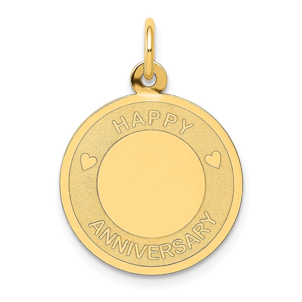 14k Yellow Gold Happy Anniversary Disc Charm or Pendant, 16mm, Item P25934 by The Black Bow Jewelry Co.