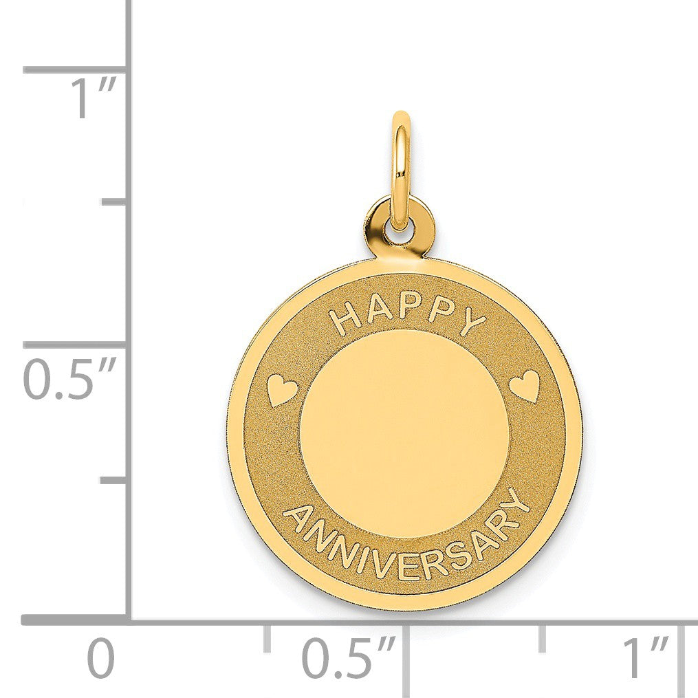 Alternate view of the 14k Yellow Gold Happy Anniversary Disc Charm or Pendant, 16mm by The Black Bow Jewelry Co.