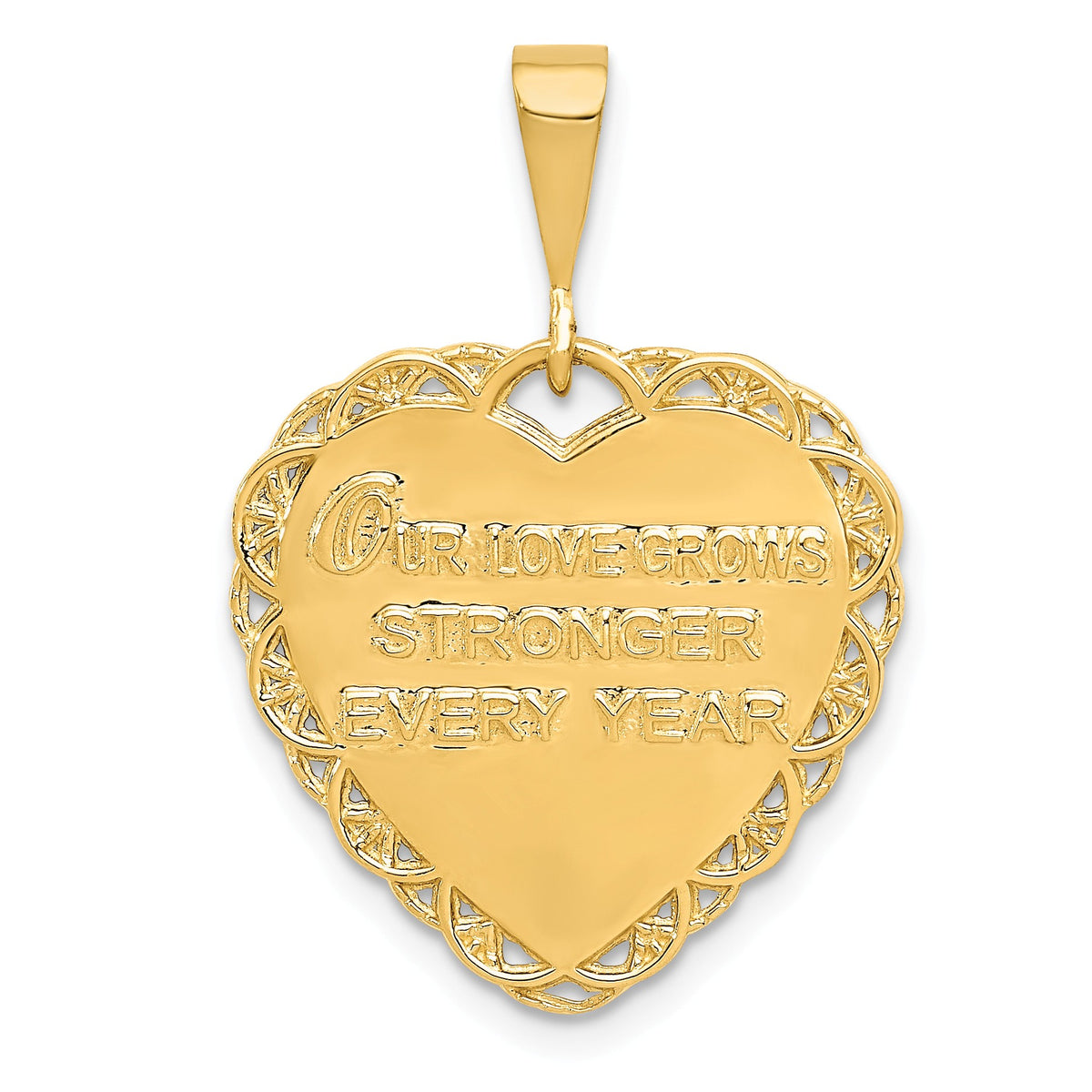 Alternate view of the 14k Yellow Gold 25th Anniversary Scalloped Heart Pendant, 20mm by The Black Bow Jewelry Co.