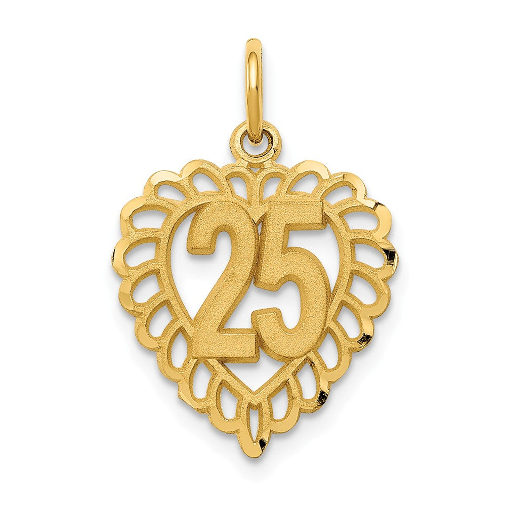 14k Yellow Gold 25 Heart Charm or Pendant, 15mm, Item P25945 by The Black Bow Jewelry Co.