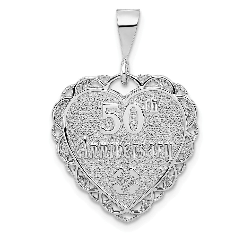 14k White Gold 50th Anniversary Heart Pendant, 20mm, Item P25947 by The Black Bow Jewelry Co.