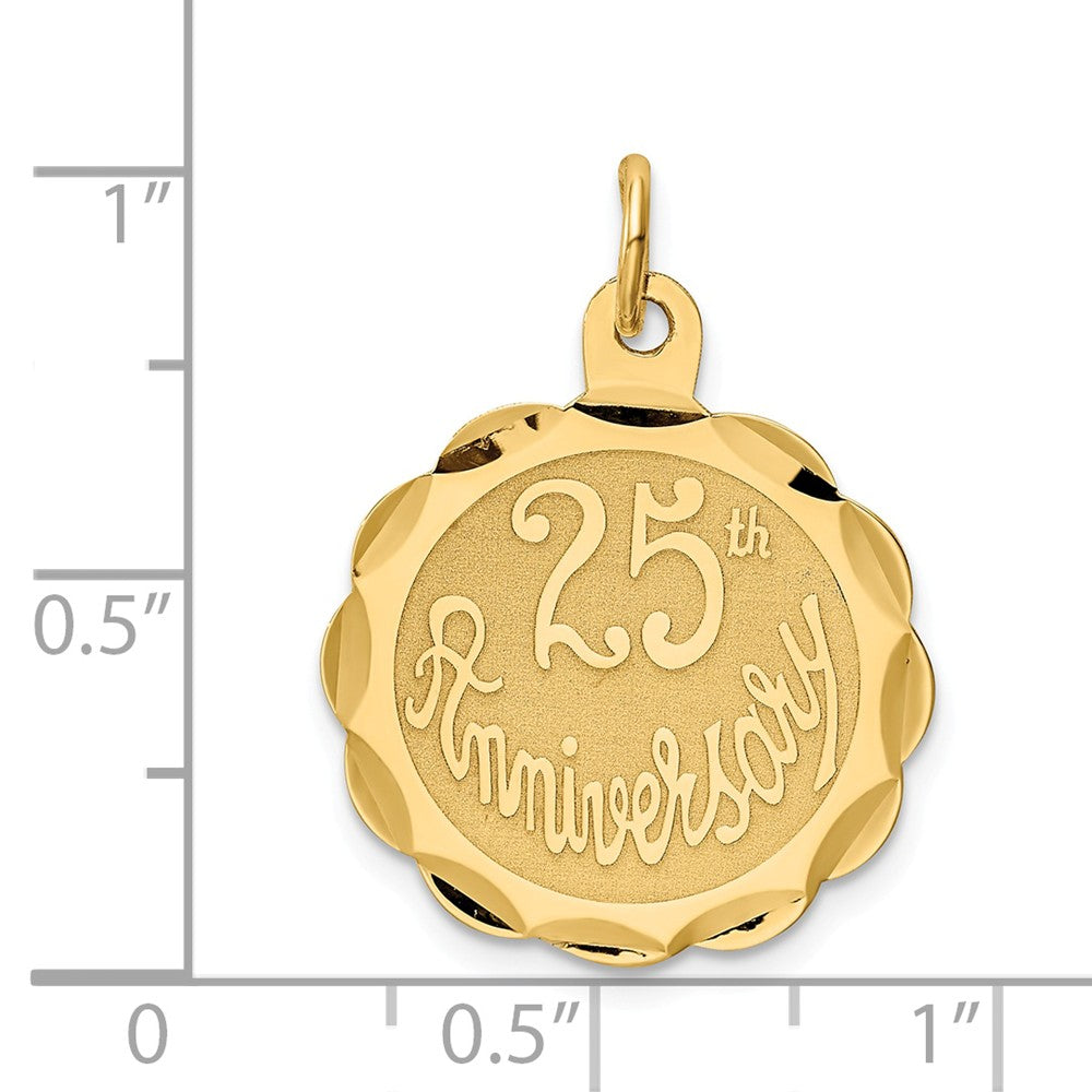 Alternate view of the 14k Yellow Gold 25th Anniversary Disc Charm or Pendant, 20mm by The Black Bow Jewelry Co.