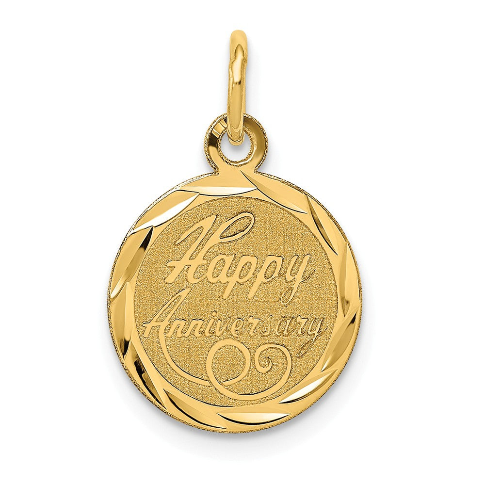 14k Yellow Gold Happy Anniversary Circle Charm or Pendant, 13mm, Item P25951 by The Black Bow Jewelry Co.